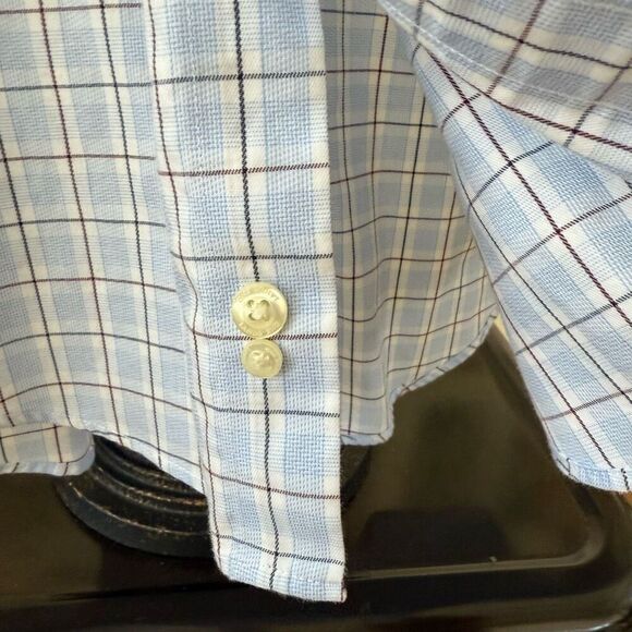 Lands’ End Button Down Shirt Plaid Blue No Iron Cotton 16.5 34 - Picture 6 of 7